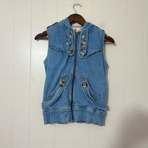Mike & Chris Denim Hooded Vest Size XS Zip Front Button Detail